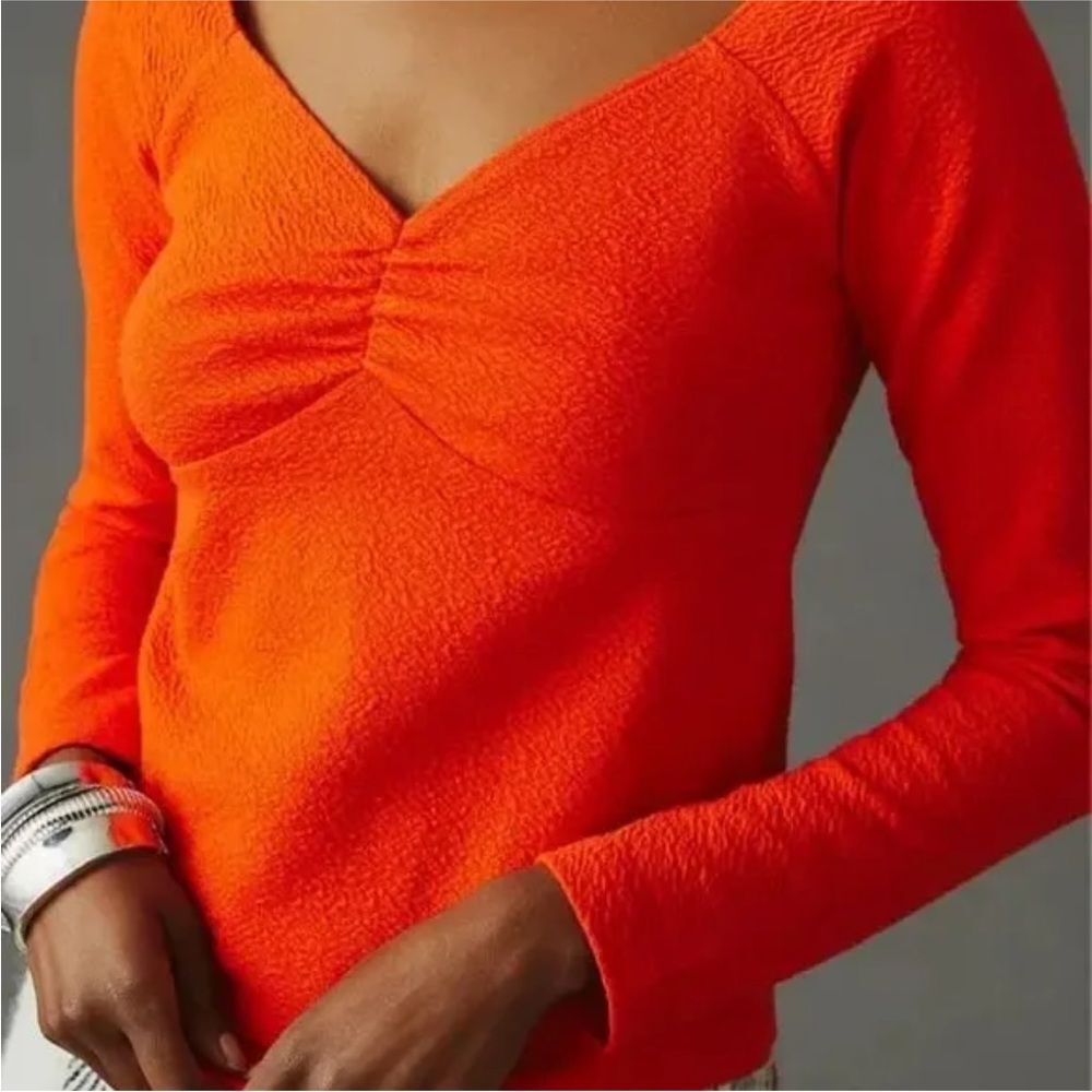 NEW! Maeve by Anthropologie Orange Long Sleeve Crepe Blouse, M